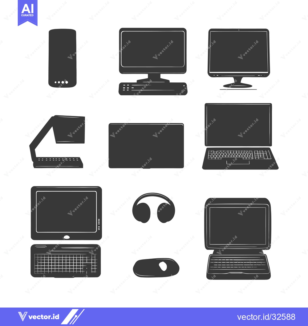 Premium Vector of Collection of Black Silhouettes of Various Computer Devices