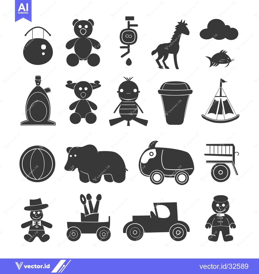 Premium Vector of Collection of Black Silhouettes of Various Toys