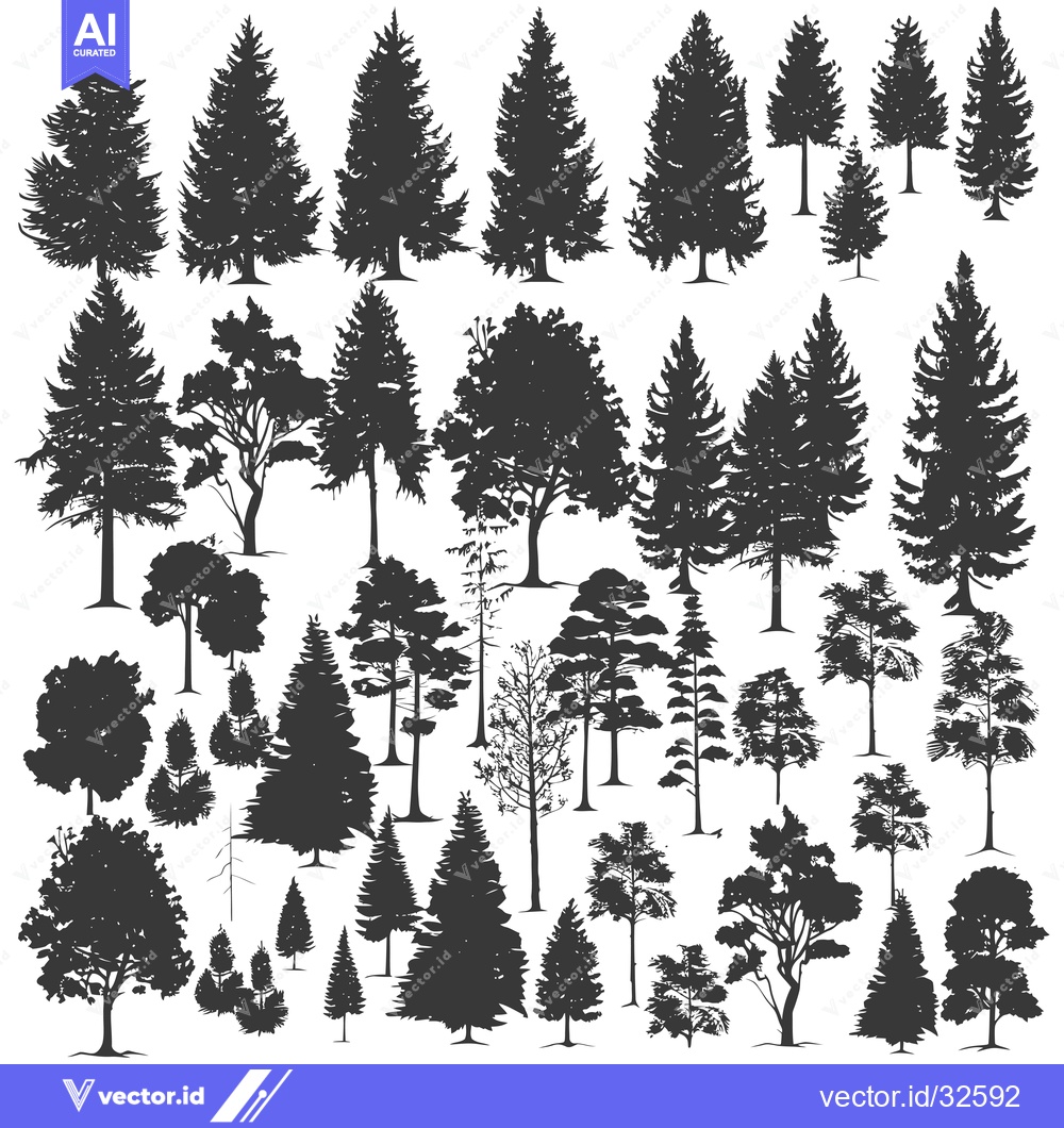 Premium Vector dari Collection of Black Silhouettes of Various Tree Types