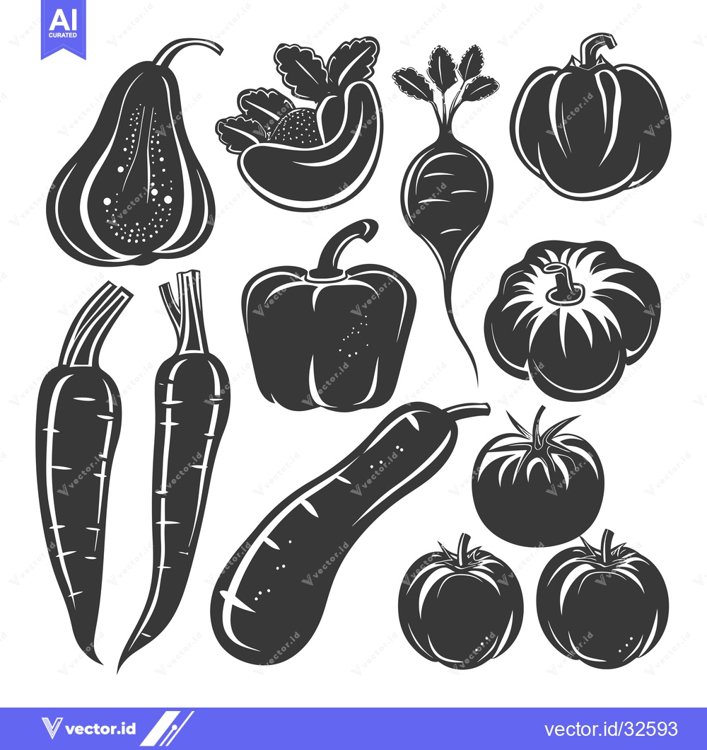 Premium Vector of Collection of Black Silhouettes of Various Vegetables