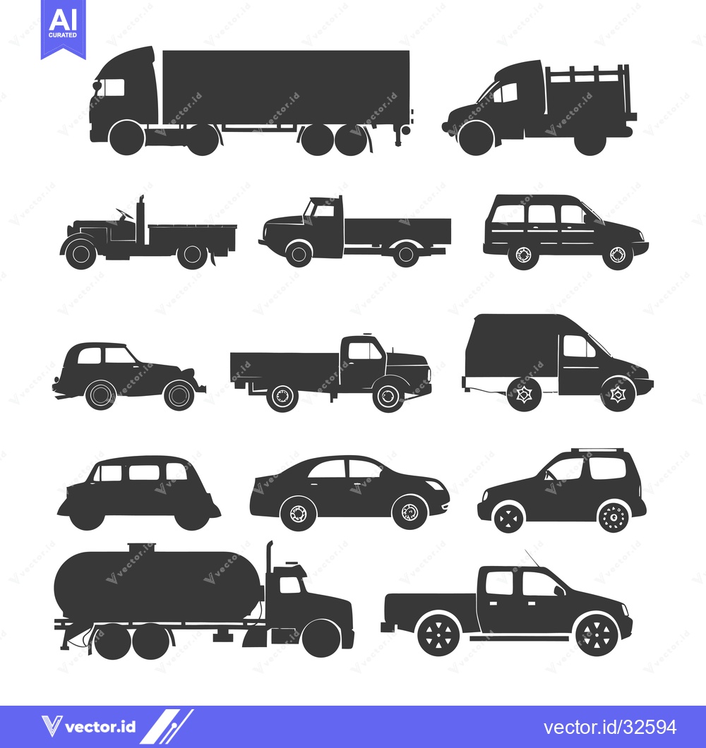Premium Vector dari Collection of Black Silhouettes of Various Vehicles