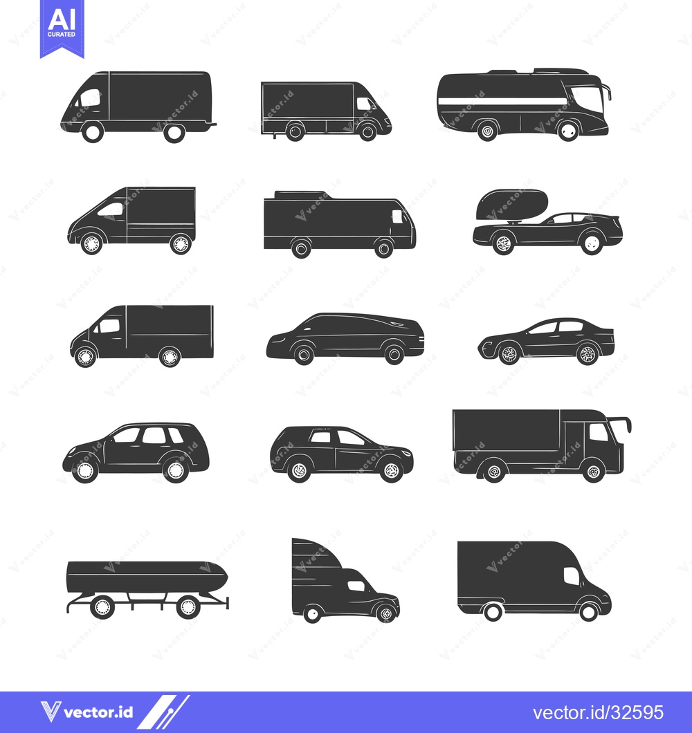 Premium Vector dari Collection of Black Silhouettes of Vehicles on White Background