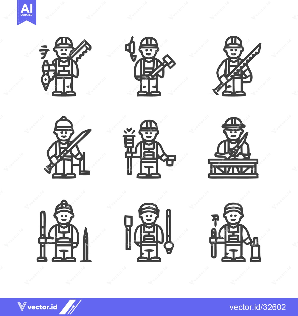 Premium Vector dari Construction Workers with Tools - A Detailed Line Art Set.