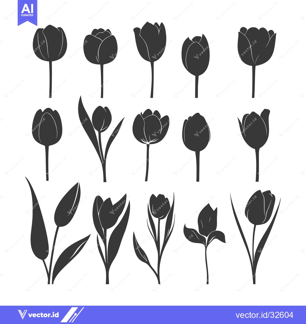 Premium Vector of Collection of Black Tulip Silhouettes in Various Poses