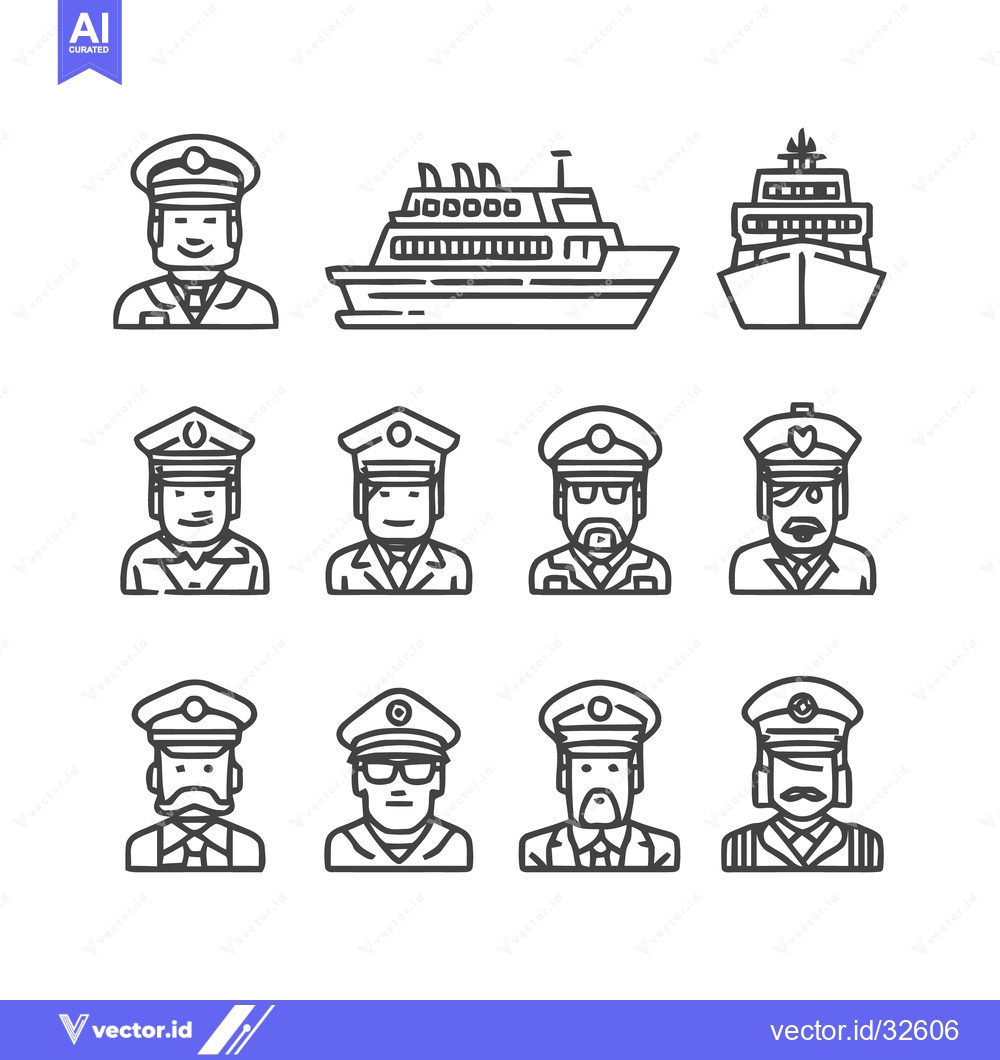 Premium Vector of Maritime Crew and Vessels - A Vector Illustration Set.