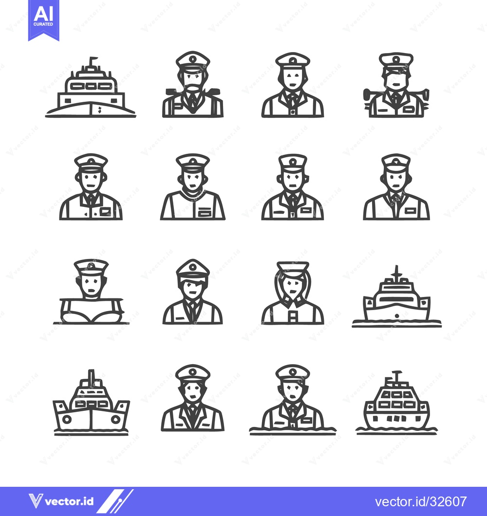 Premium Vector of Maritime Personnel and Vessels - A Vector Illustration Set.