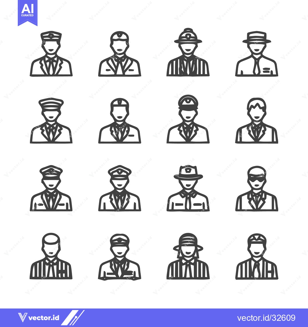 Premium Vector of Diverse Professions - A Collection of Line Art Icons.