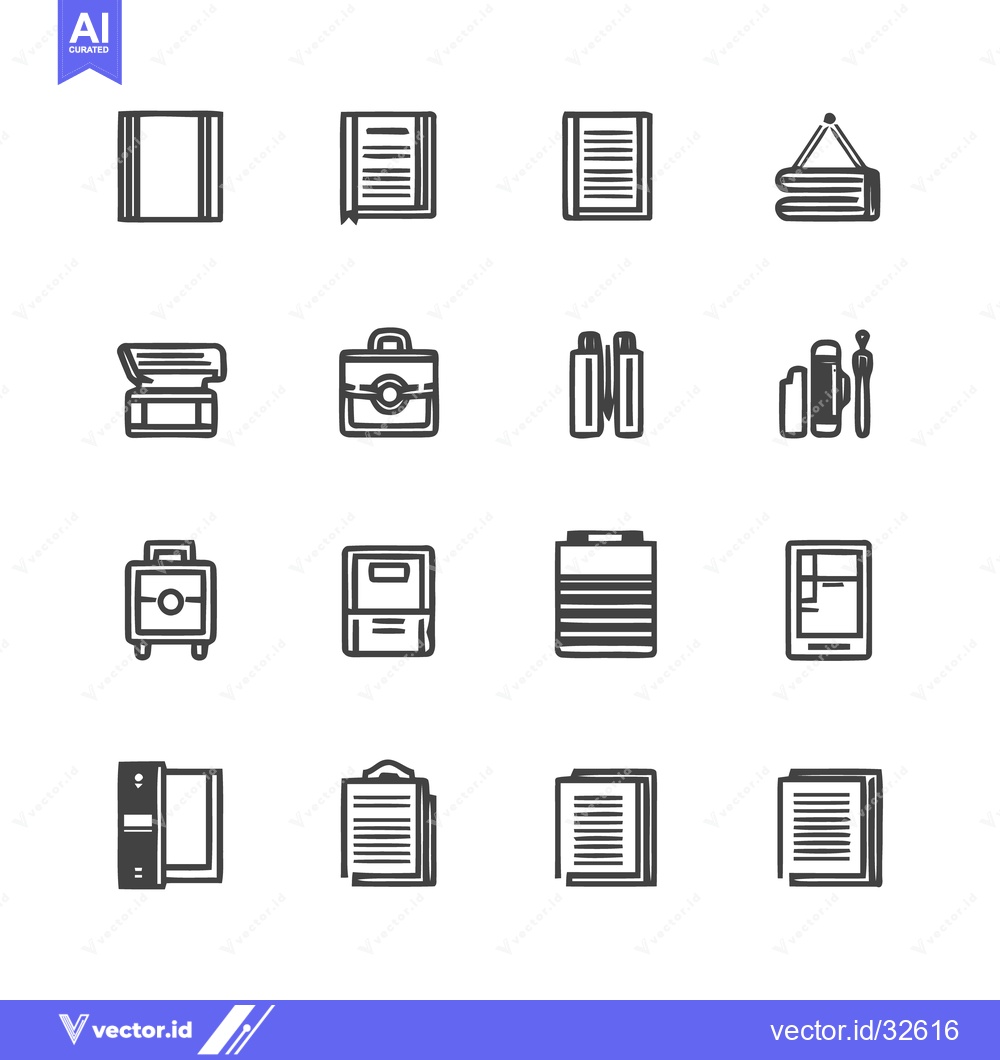 Premium Vector dari Collection of office supplies and stationery icons in a line art style