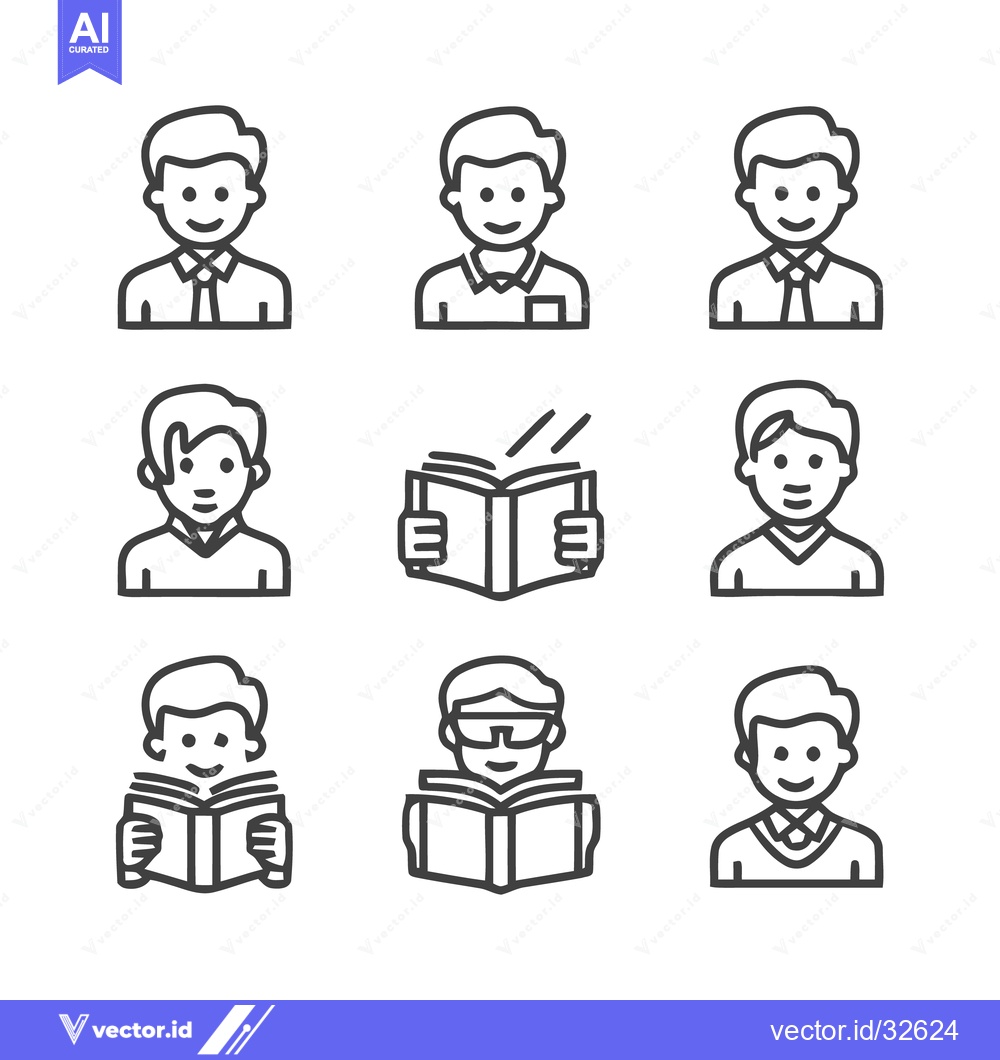 Premium Vector of Collection of simple line art icons of people and books for education.