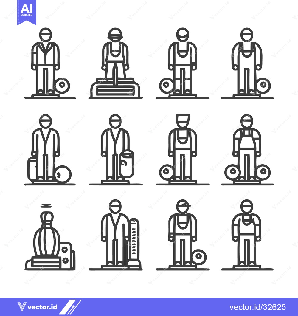 Premium Vector of Diverse Line Art Illustrations of Workers and Professionals in Various