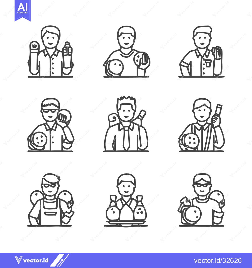 Premium Vector of Bowling Icons - Diverse People and Equipment in Action.