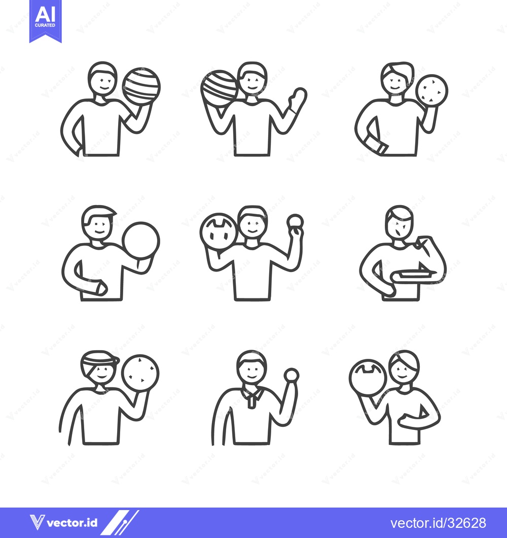Premium Vector of People juggling balls, various poses, simple line art illustrations.