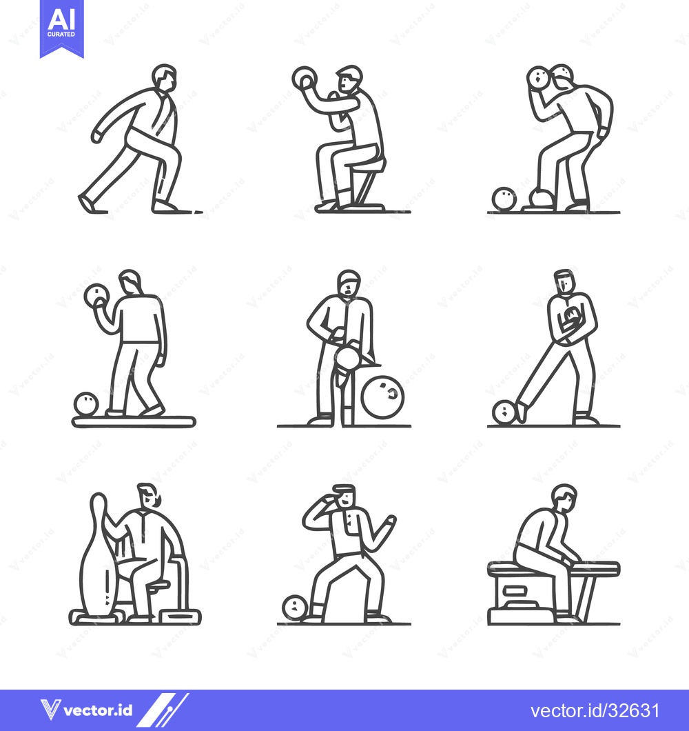 Premium Vector of Bowling actions in line art style, vector illustration set.