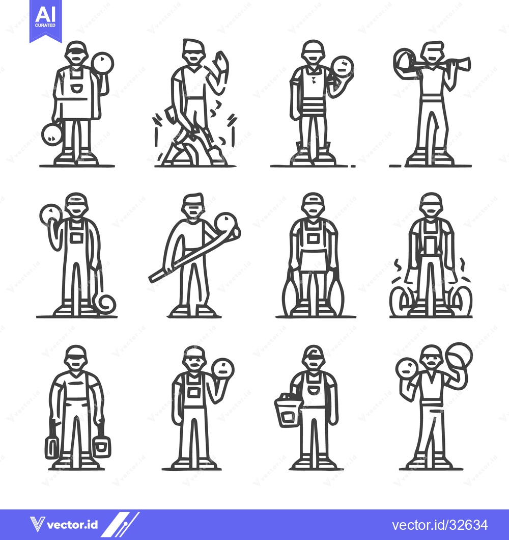 Premium Vector of Diverse Line Art Illustrations of Various Professions and Activities.