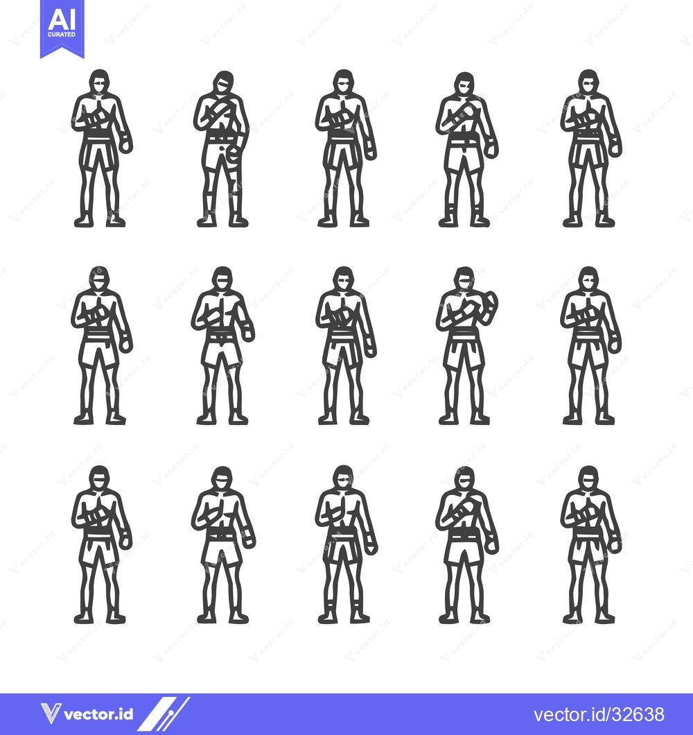Premium Vector of Boxers in Various Poses - A Collection of Boxing Figures.