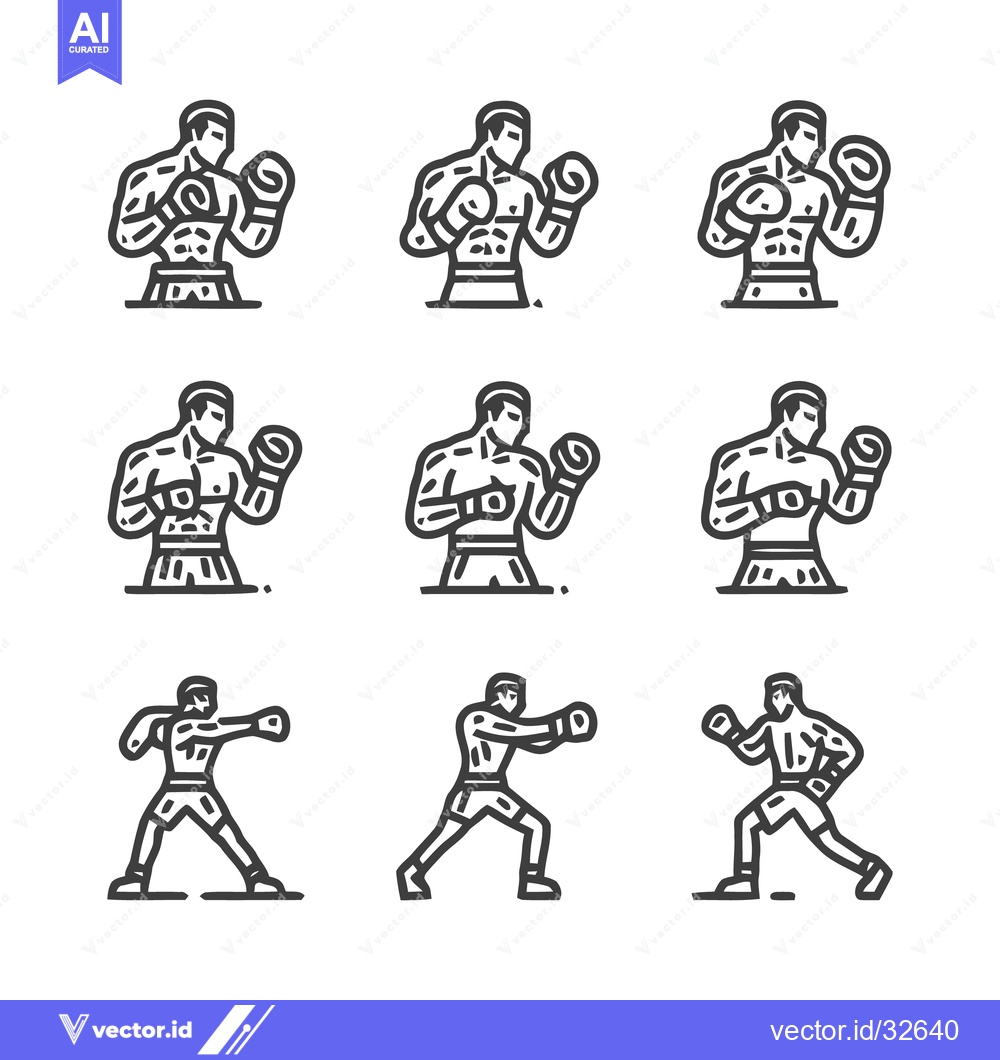 Premium Vector of Boxer Poses - A Collection of Boxing Athlete Illustrations.