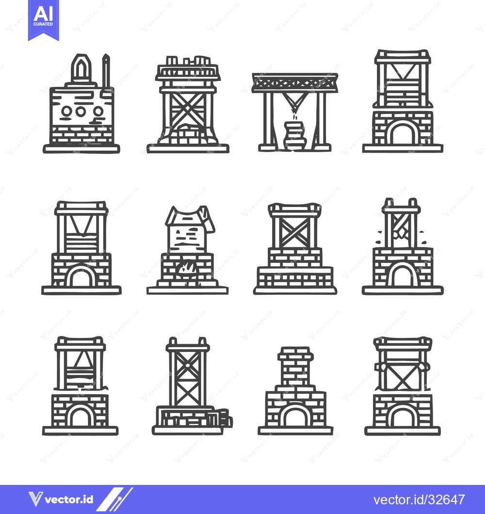 Premium Vector dari Collection of Black and White Well Illustrations.