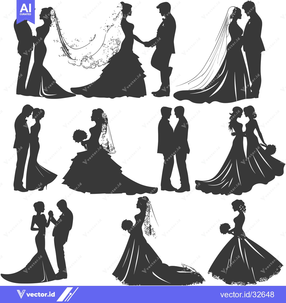 Premium Vector dari Collection of Bride and Groom Silhouettes in Various Poses