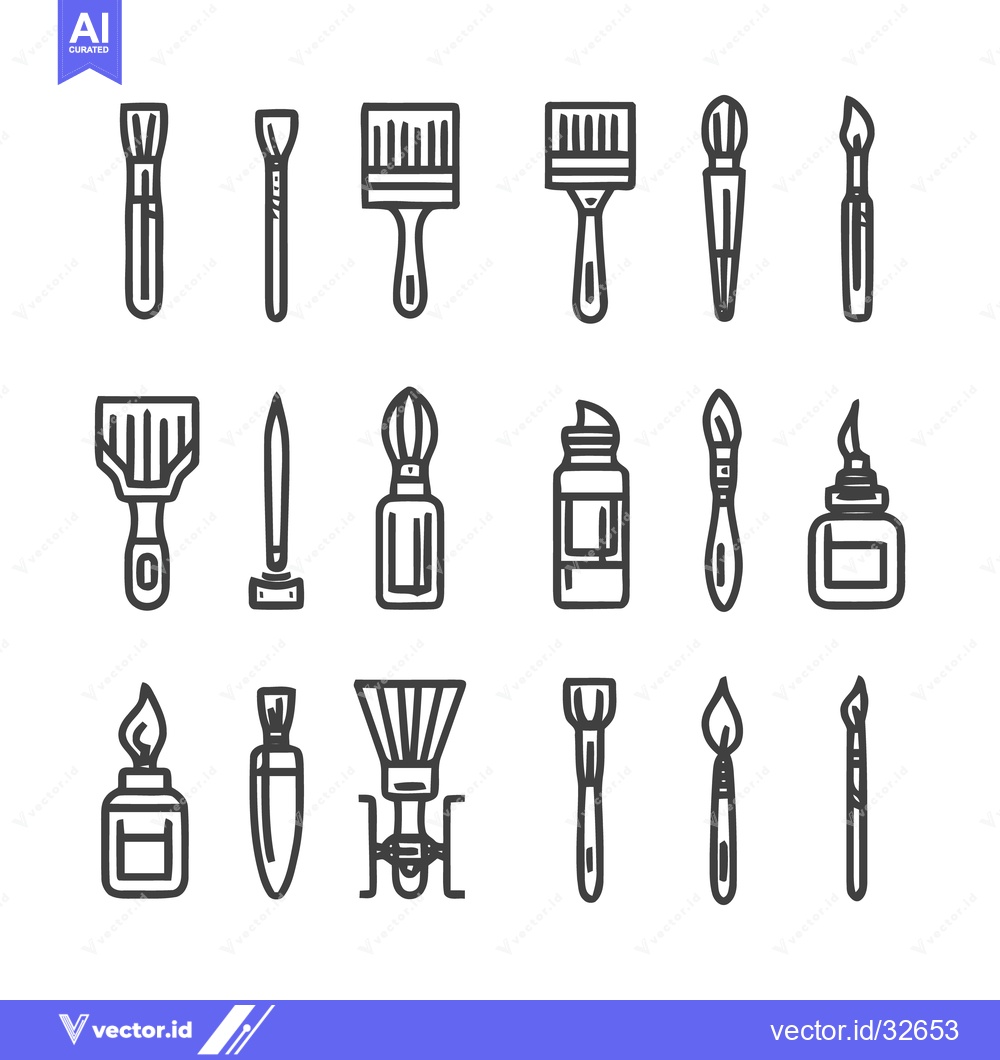 Premium Vector dari Artistic Tools Collection - Brushes, Palette Knives, and Ink Bottles.