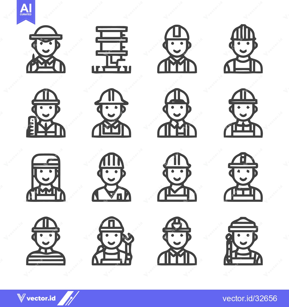 Premium Vector dari Construction workers in various poses, line art vector illustration.