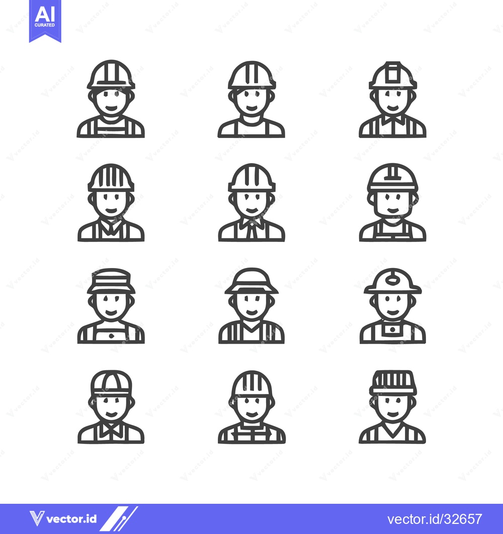Premium Vector of Construction worker icons set, various professions and styles, line ar