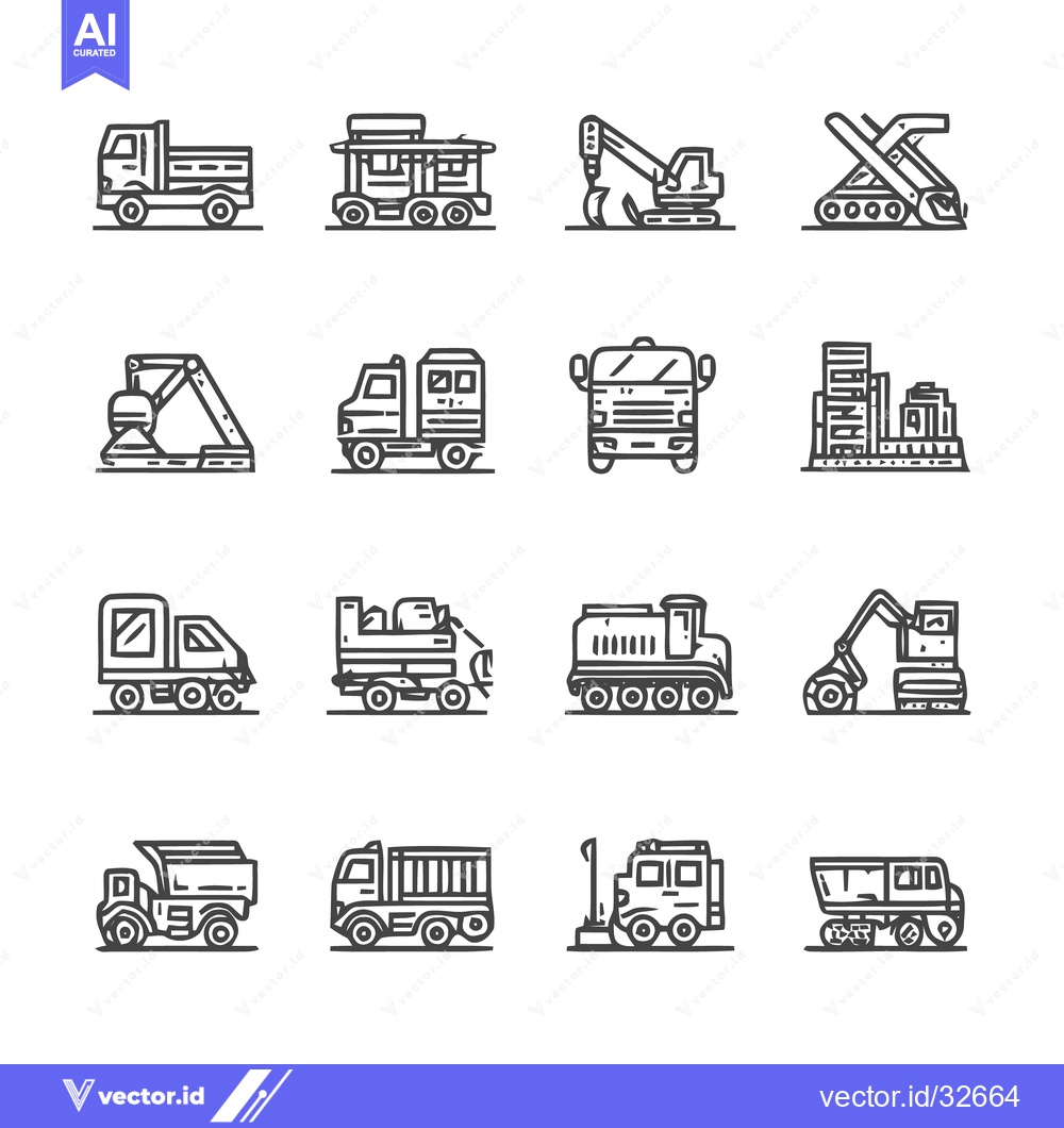 Premium Vector dari Construction Vehicles Line Art Icon Set.