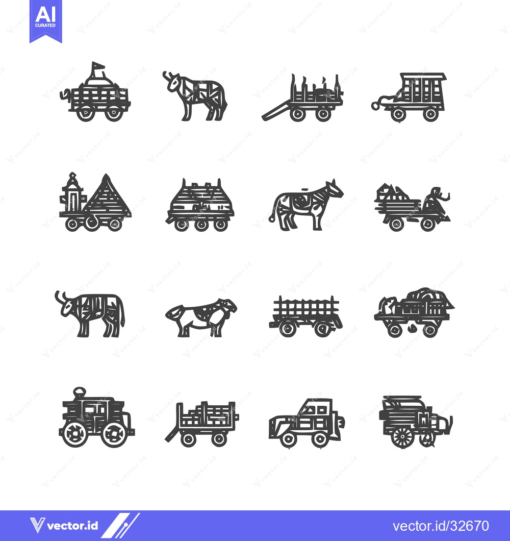 Premium Vector of Farm Animals and Vehicles - A Detailed Vector Illustration.