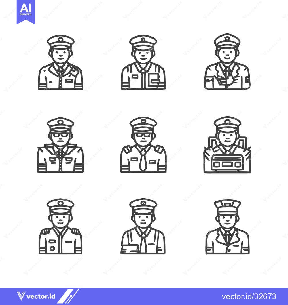 Premium Vector dari Collection of Police Officer Uniforms in Various Poses and Styles.