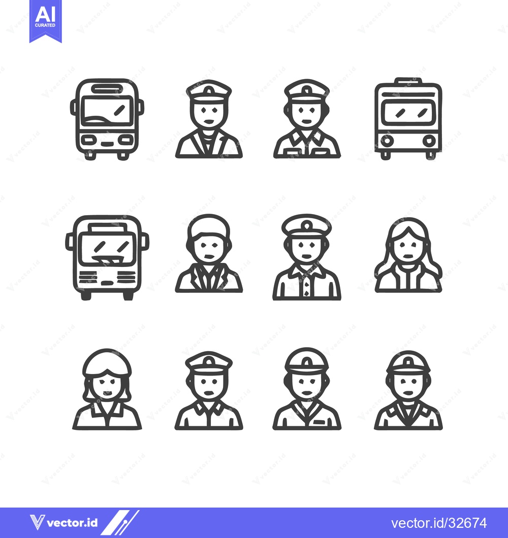 Premium Vector of Bus and People Icons - Transportation and Occupations.