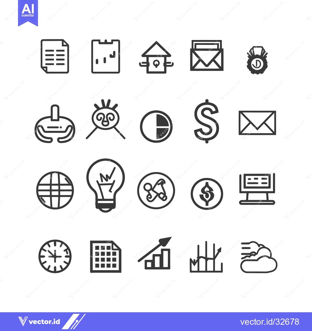 Premium Vector of Collection of Business and Financial Icons in Outline Style