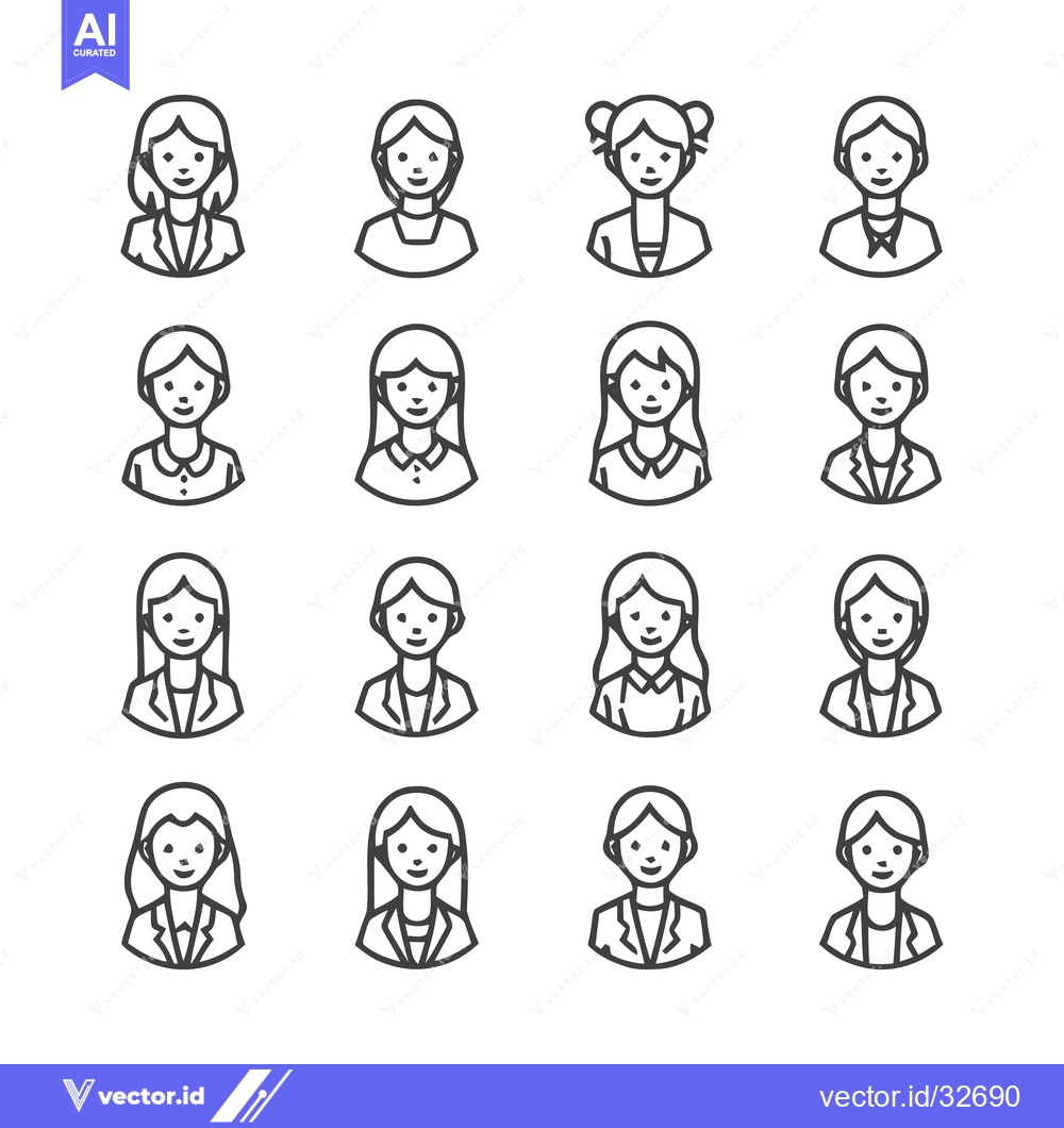 Premium Vector dari Collection of womens faces in line art style for various uses.