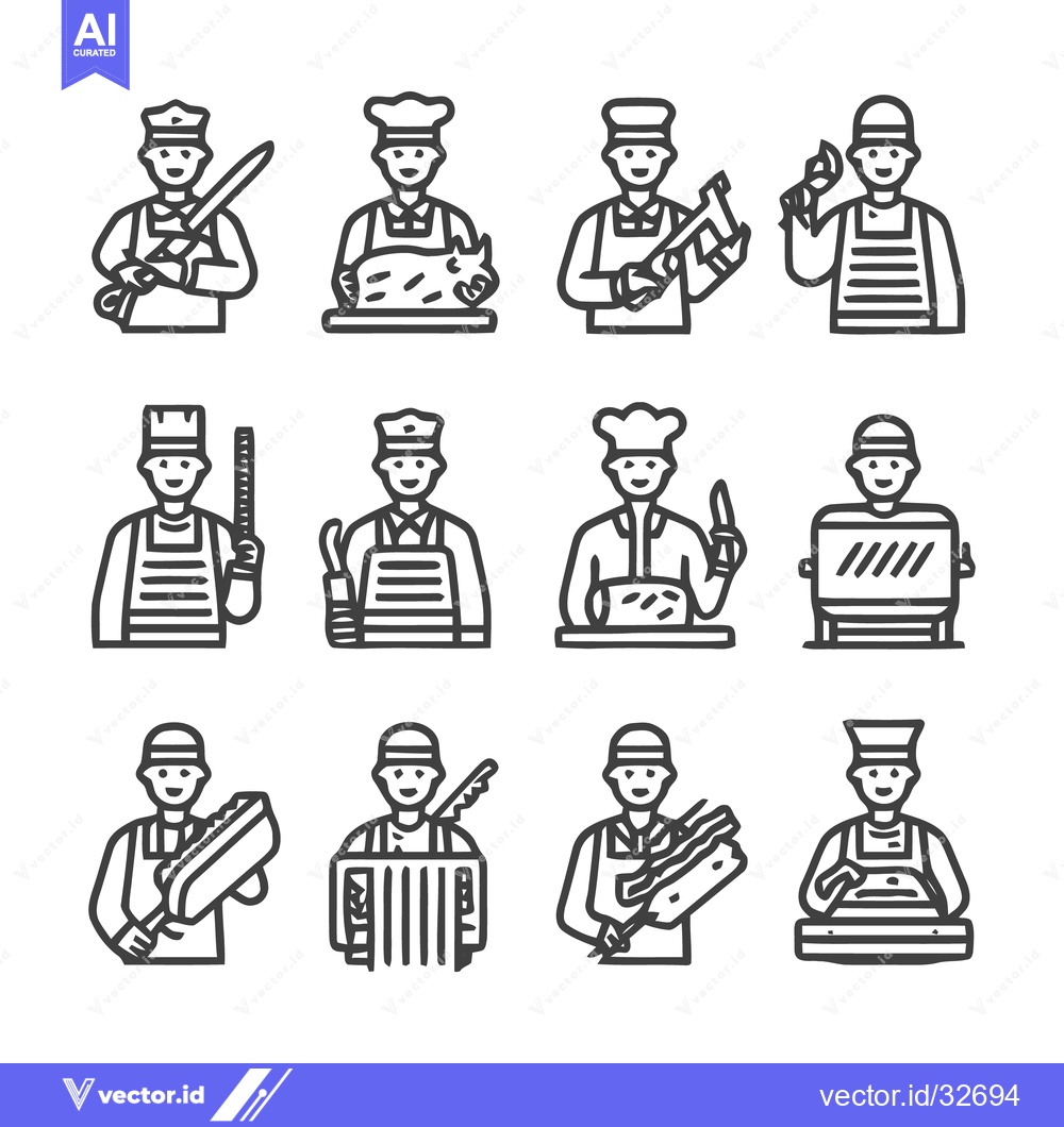 Premium Vector dari Butcher Icons - A Collection of Professional Culinary Illustrations.
