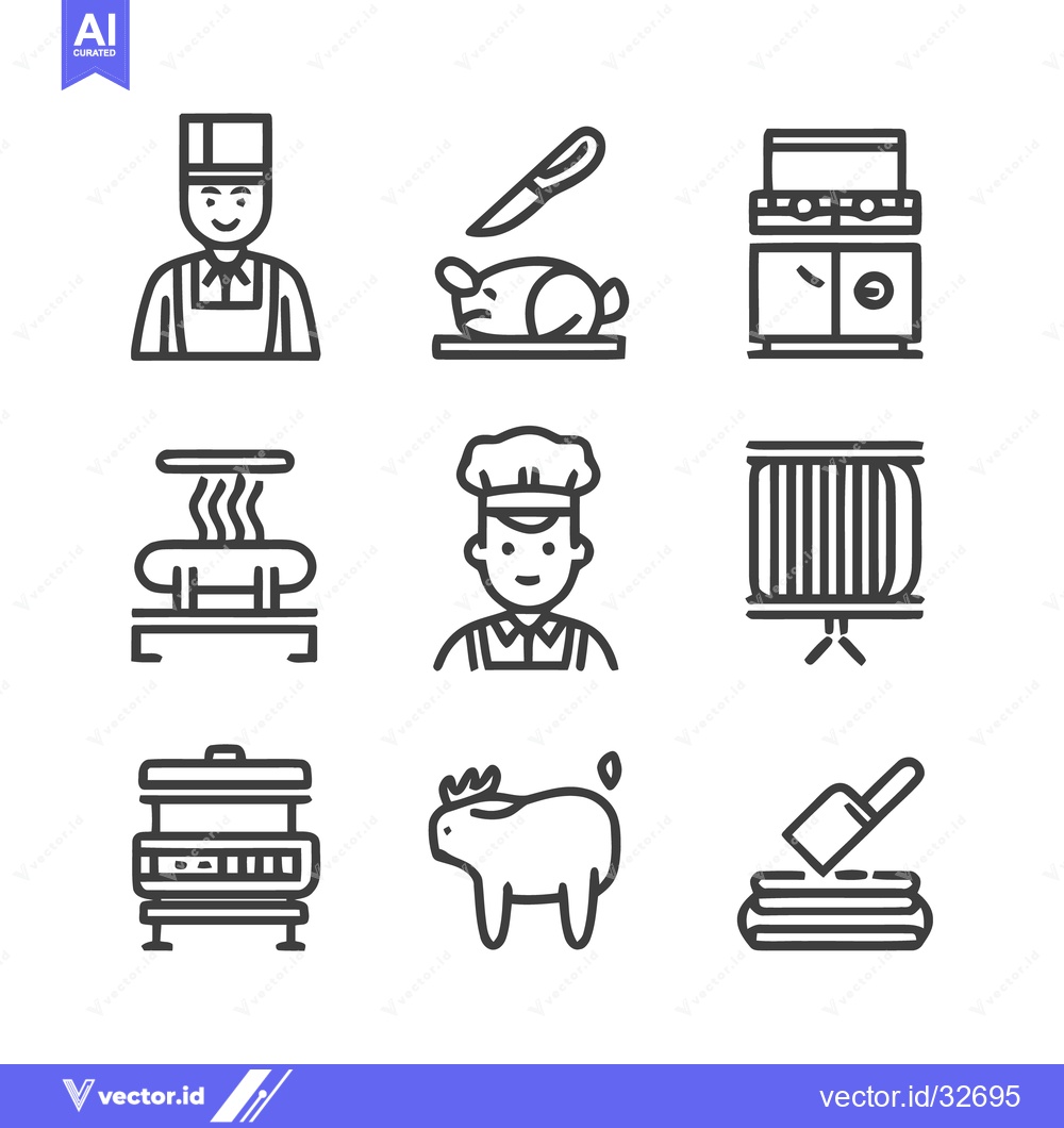 Premium Vector dari Butcher and Kitchen Equipment Icons - A Culinary Collection.