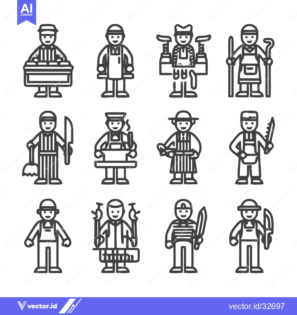Premium Vector dari Various professions and occupations in simple line art.