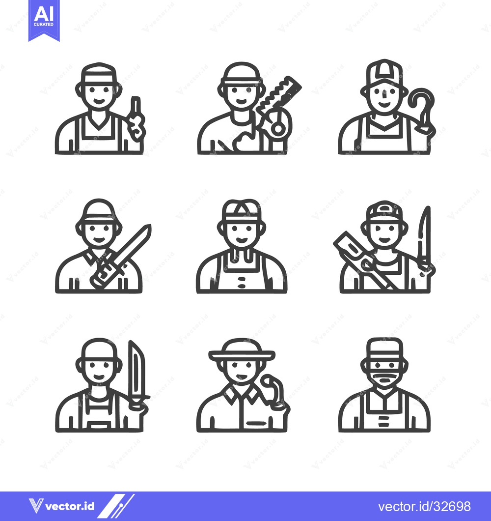 Premium Vector dari Diverse Professions - A Collection of Line Art Worker Icons.