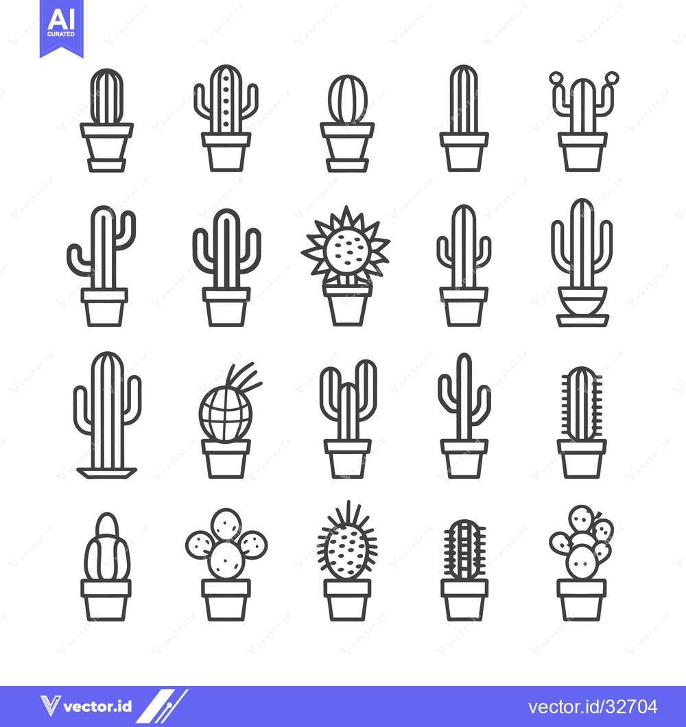 Premium Vector of Collection of Cactus and Succulent Plant Line Icons