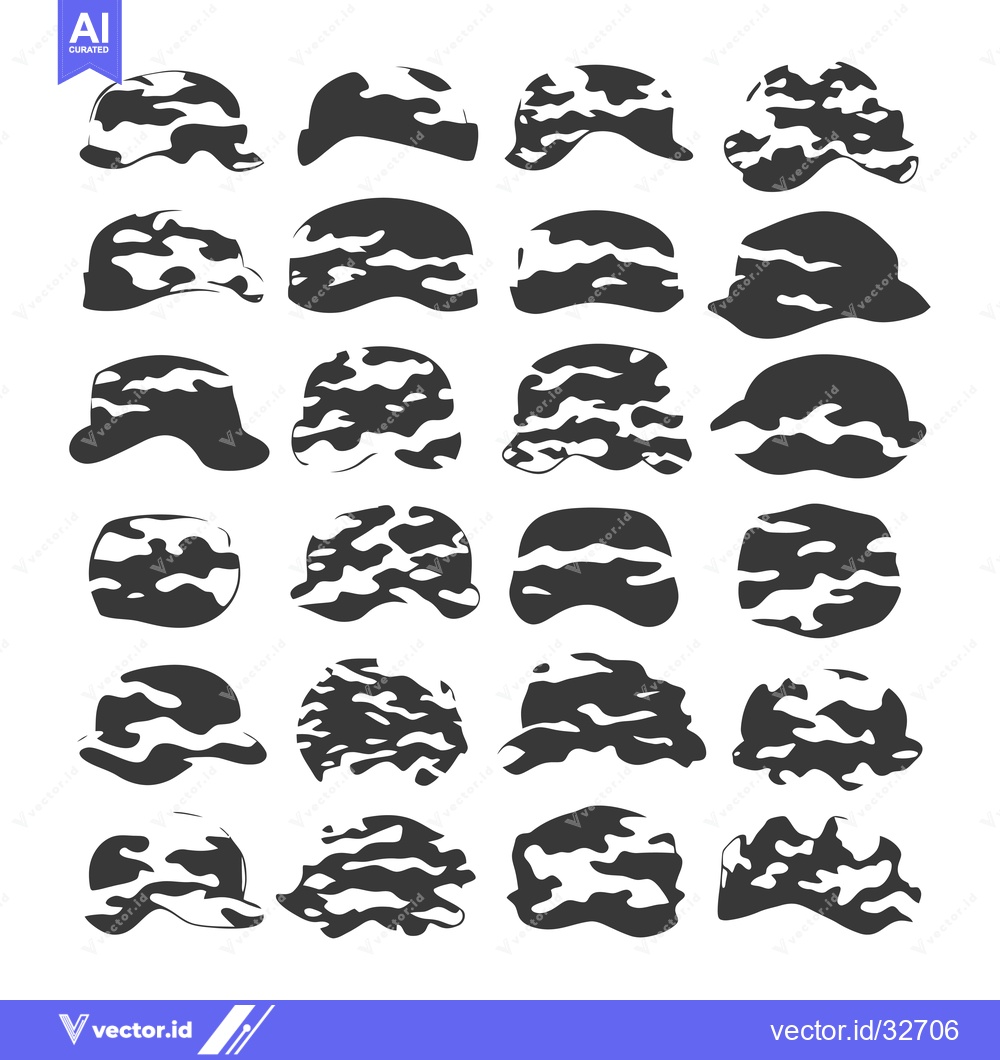 Premium Vector of Collection of Camouflage Patterned Helmets in Various Views