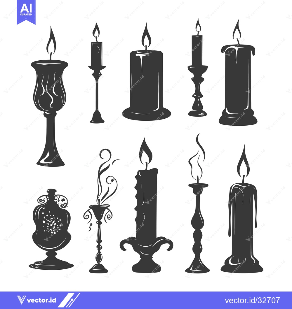 Premium Vector dari Collection of Candle Silhouettes with Flames and Holders