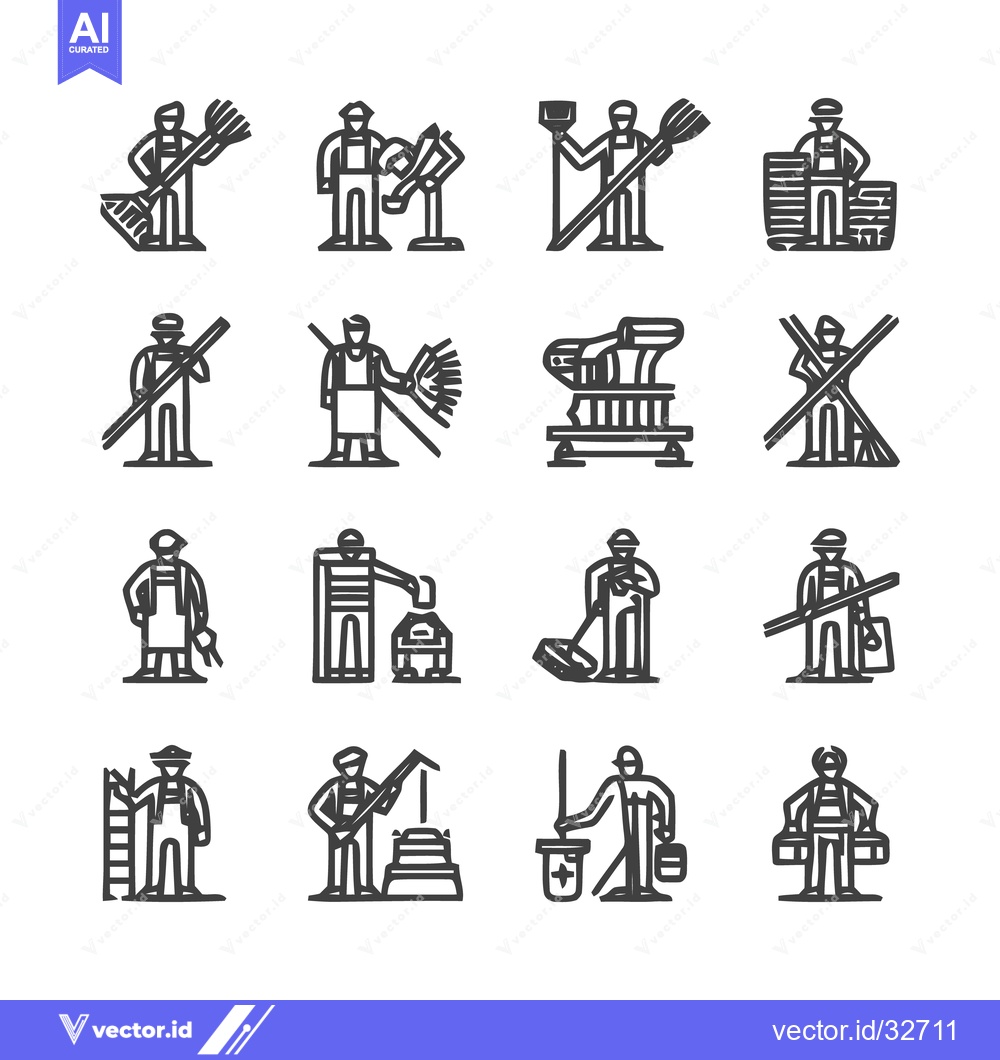 Premium Vector dari Collection of various cleaning and maintenance worker icons.