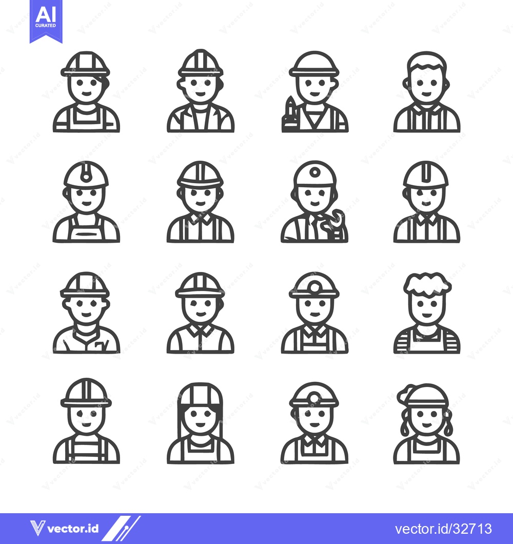 Premium Vector of Construction Workers - Diverse Lineup of Professionals in Hard Hats.