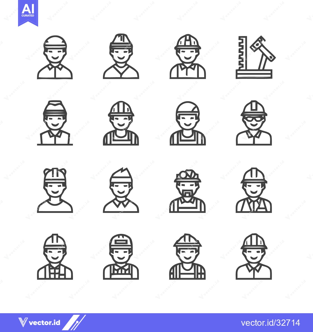 Premium Vector dari Construction Workers - A Collection of Line Art Icons.