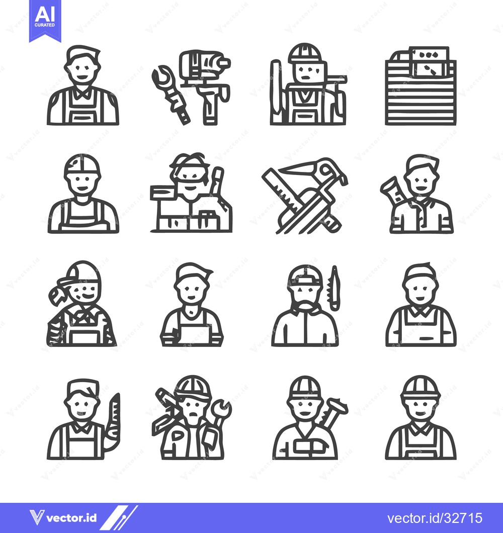 Premium Vector dari Construction Workers and Tools - A Collection of Line Art Icons.