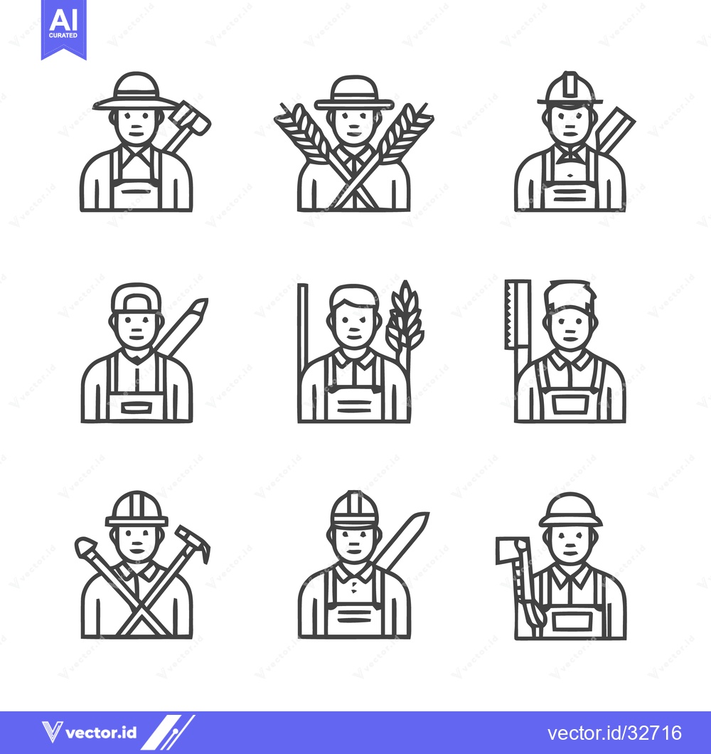 Premium Vector of Diverse Line Art Illustrations of Various Professions and Occupations.