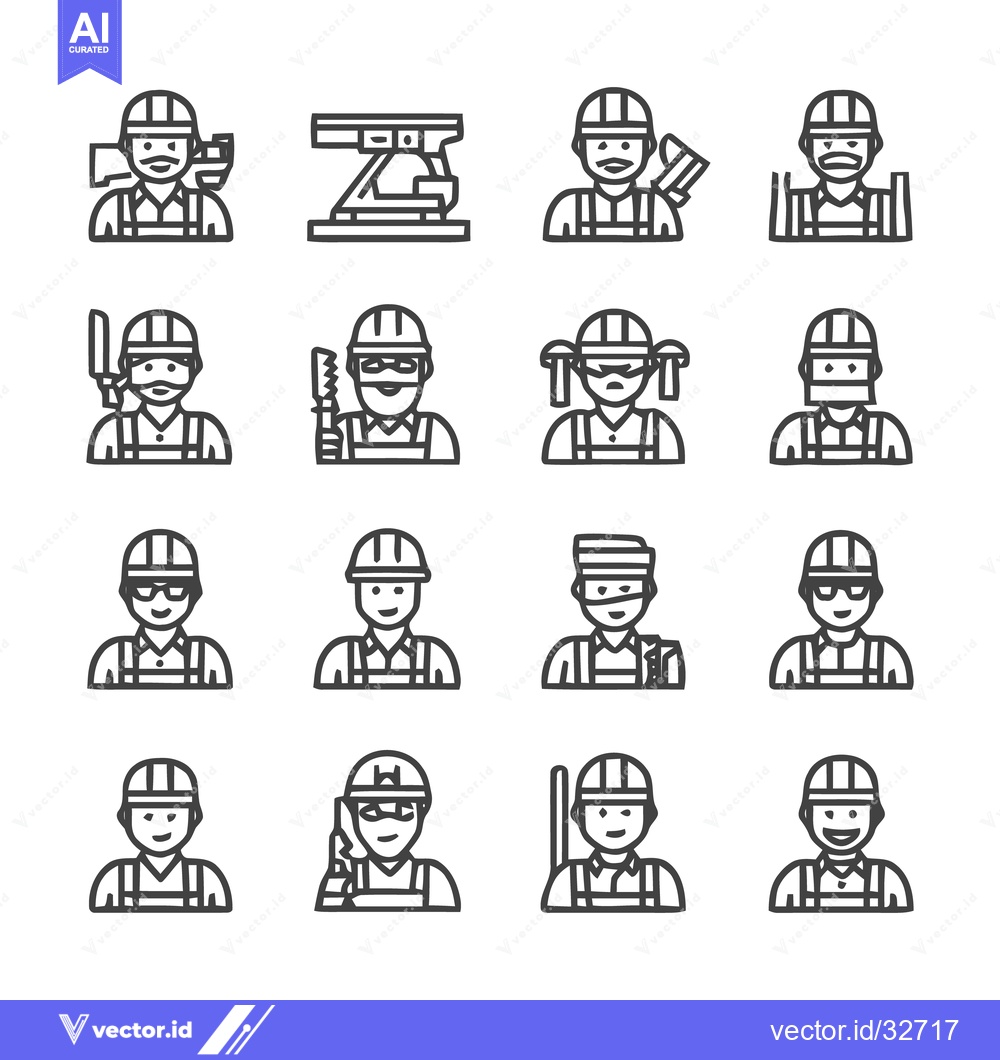 Premium Vector of Construction Workers - Diverse Line Art Illustrations for Various Proj
