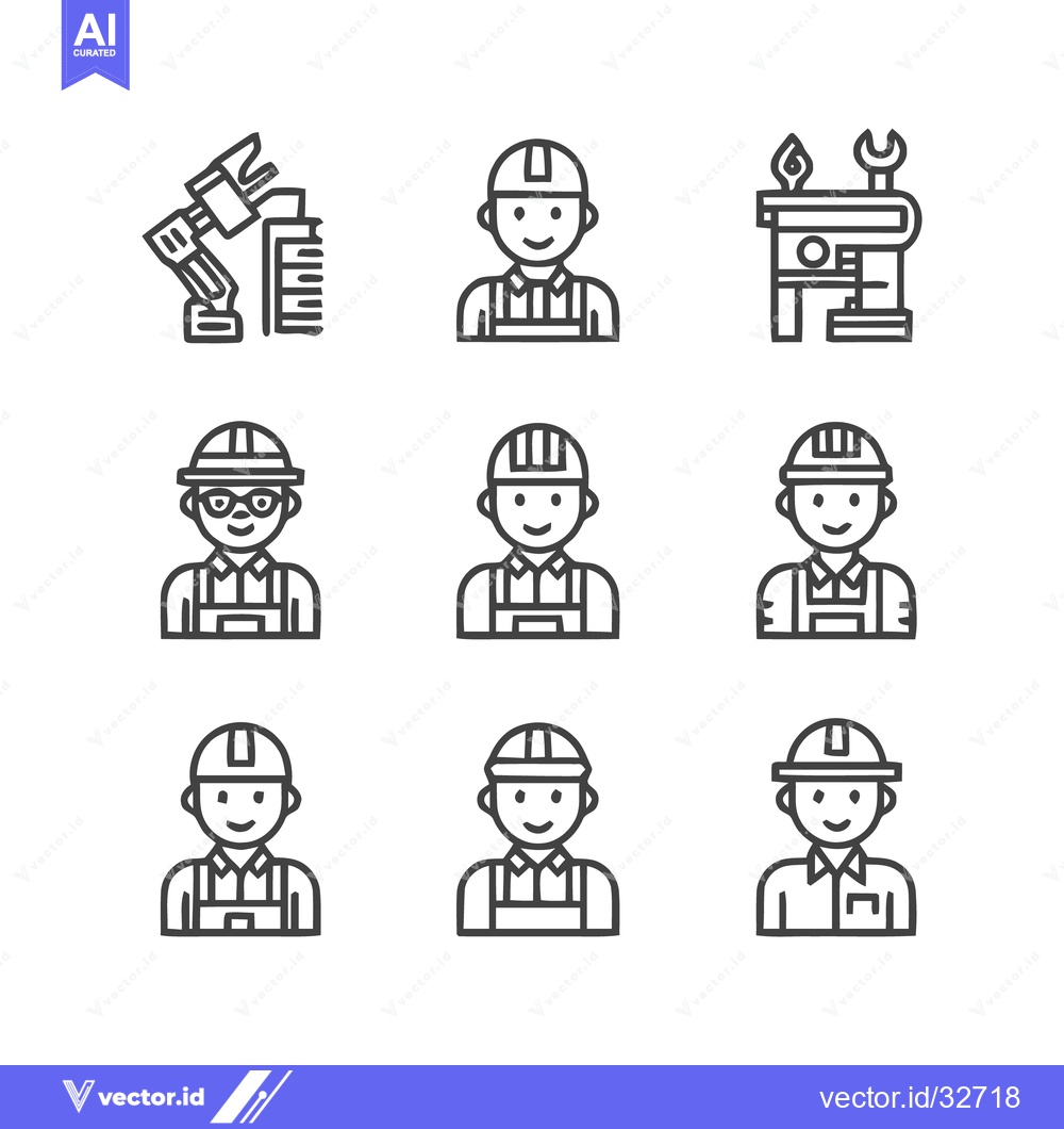 Premium Vector dari Diverse Construction Workers and Industrial Icons Set.