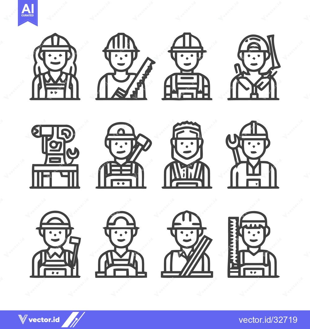 Premium Vector dari Construction Workers - Diverse Line Art Illustrations for Various Proj