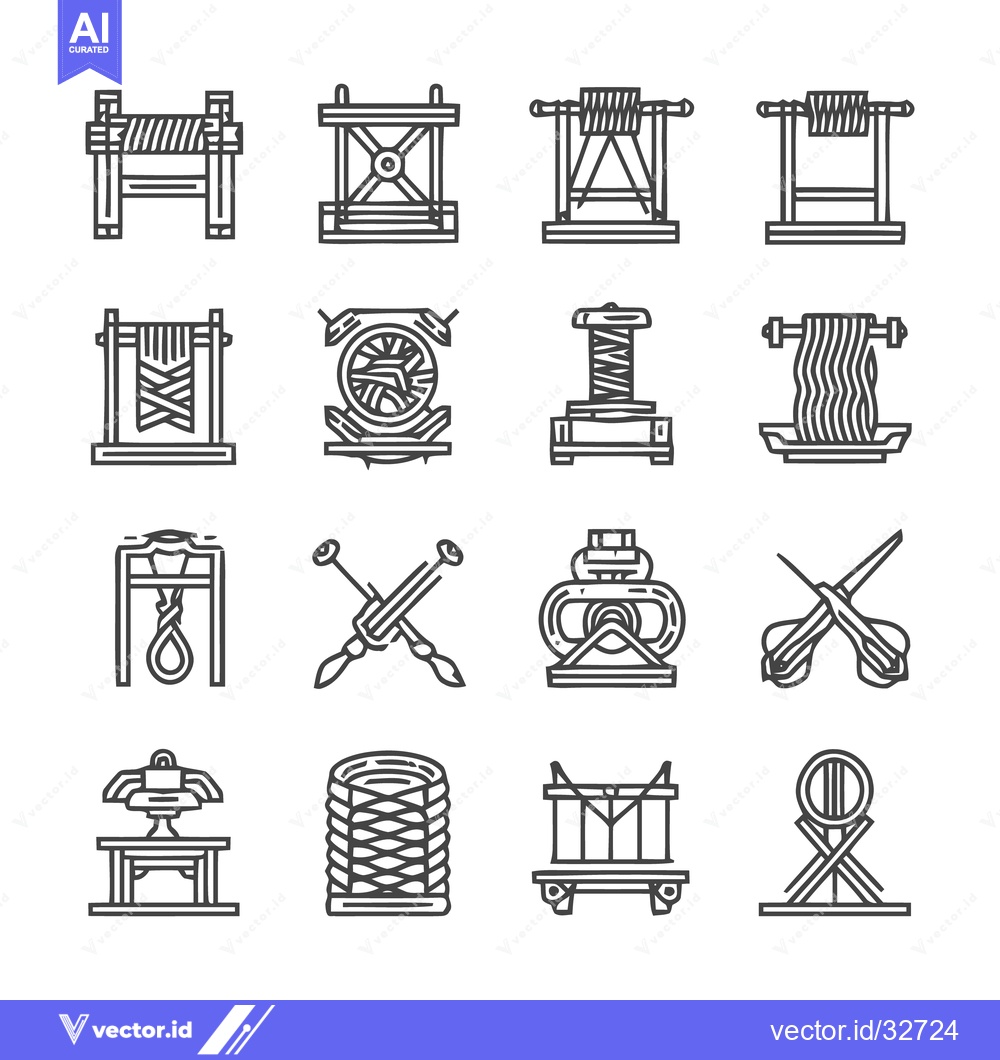 Premium Vector of Collection of Weaving and Textile Production Equipment Icons.