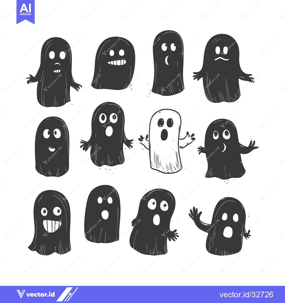 Premium Vector dari Collection of Cartoon Ghosts with Different Expressions