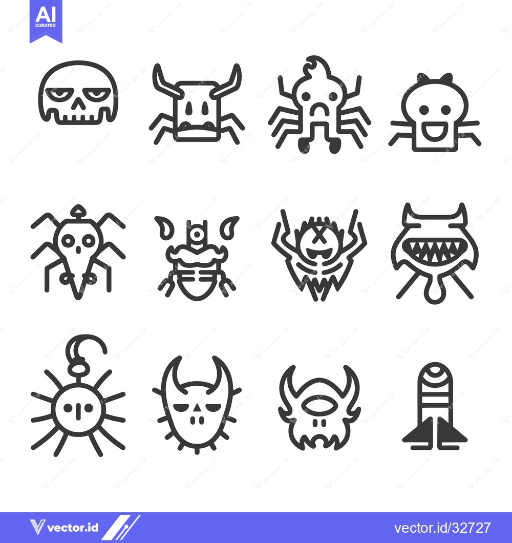 Premium Vector dari Collection of Cartoon Monster and Skull Line Art Illustrations