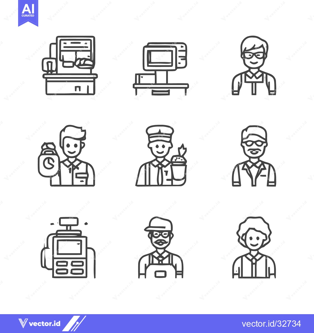 Premium Vector of Collection of various line art icons depicting people and technology.